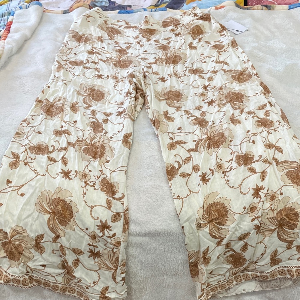 Rose & Olive Floral Cream and Brown Pants